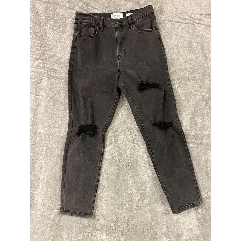 White House Black Market Gray Distressed Skinny Jeans Raw Hem Women 29 x 33.5 - Picture 6 of 7